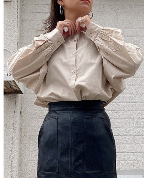 LiSeek（リシーク）の「【LiSeeK】ベーシックスタンドカラーシャツⅡ（シャツ/ブラウス・レディース・ブラック/ブルー/ベージュ/ホワイト・FREE）」の3枚目の写真