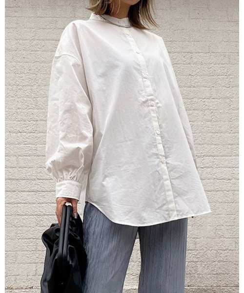 LiSeek（リシーク）の「【LiSeeK】ベーシックスタンドカラーシャツⅡ（シャツ/ブラウス・レディース・ブラック/ブルー/ベージュ/ホワイト・FREE）」の2枚目の写真