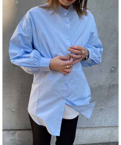 LiSeek（リシーク）の「【LiSeeK】ベーシックスタンドカラーシャツⅡ（シャツ/ブラウス・レディース・ブラック/ブルー/ベージュ/ホワイト・FREE）」の4枚目の写真