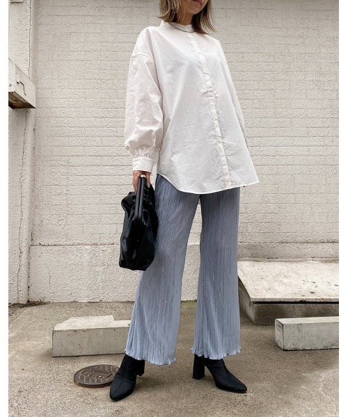 LiSeek（リシーク）の「【LiSeeK】ベーシックスタンドカラーシャツⅡ（シャツ/ブラウス・レディース・ブラック/ブルー/ベージュ/ホワイト・FREE）」の8枚目の写真