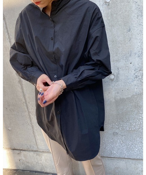 LiSeek（リシーク）の「【LiSeeK】ベーシックスタンドカラーシャツⅡ（シャツ/ブラウス・レディース・ブラック/ブルー/ベージュ/ホワイト・FREE）」の9枚目の写真