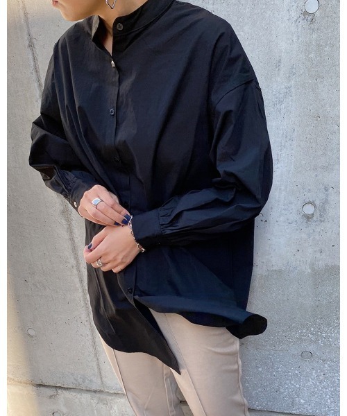 LiSeek（リシーク）の「【LiSeeK】ベーシックスタンドカラーシャツⅡ（シャツ/ブラウス・レディース・ブラック/ブルー/ベージュ/ホワイト・FREE）」の22枚目の写真