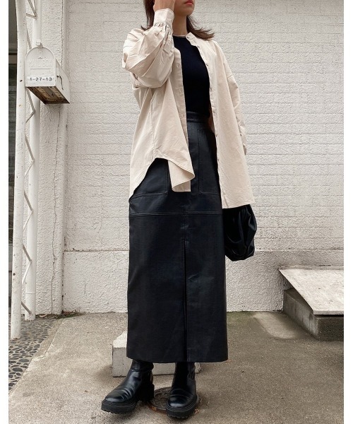 LiSeek（リシーク）の「【LiSeeK】ベーシックスタンドカラーシャツⅡ（シャツ/ブラウス・レディース・ブラック/ブルー/ベージュ/ホワイト・FREE）」の6枚目の写真