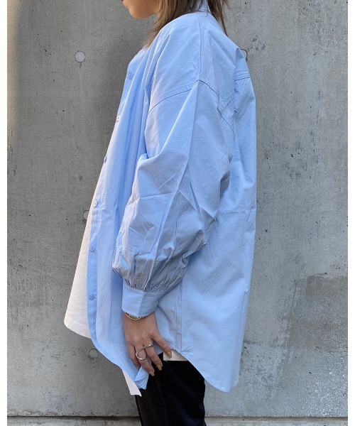 LiSeek（リシーク）の「【LiSeeK】ベーシックスタンドカラーシャツⅡ（シャツ/ブラウス・レディース・ブラック/ブルー/ベージュ/ホワイト・FREE）」の17枚目の写真