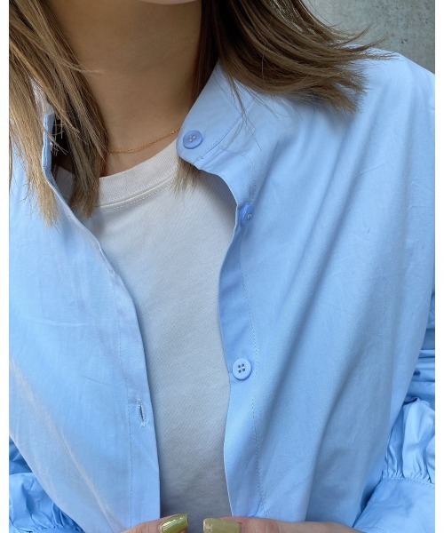 LiSeek（リシーク）の「【LiSeeK】ベーシックスタンドカラーシャツⅡ（シャツ/ブラウス・レディース・ブラック/ブルー/ベージュ/ホワイト・FREE）」の7枚目の写真