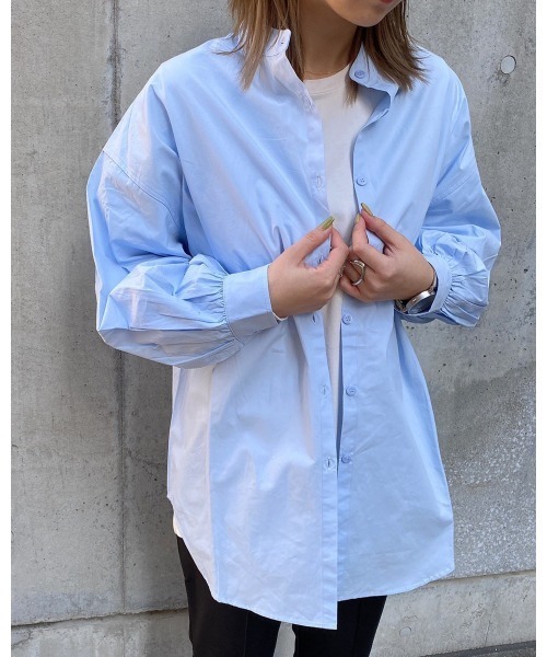 LiSeek（リシーク）の「【LiSeeK】ベーシックスタンドカラーシャツⅡ（シャツ/ブラウス・レディース・ブラック/ブルー/ベージュ/ホワイト・FREE）」の10枚目の写真