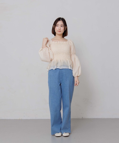 greed international♡ギンガムチェックフラワーブラウス 22fabric】ギンガムチェックブラウス（82033505