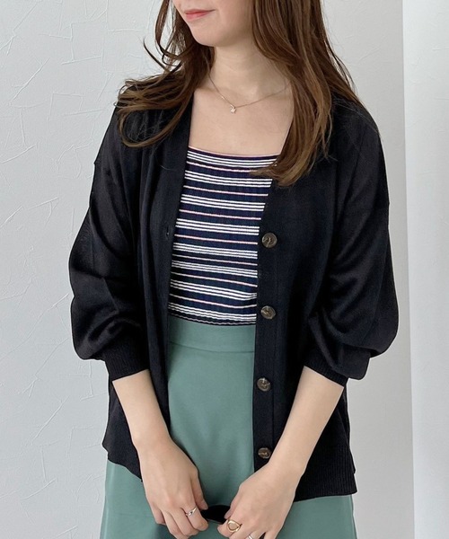 mysty woman（ミスティウーマン）の「シアーラメカーディガン 275291（カーディガン/ボレロ・レディース・ブラック/オレンジ/アイボリー/グリーン・FREE）」の3枚目の写真