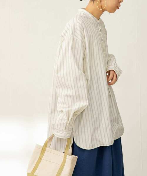 FORK&SPOON（フォークアンドスプーン）の「『ユニセックス』FORK&SPOON　ノーカラープルオーバーロングスリーブシャツ（シャツ/ブラウス・メンズ・オフホワイト/ストライプ・4/5）」の8枚目の写真