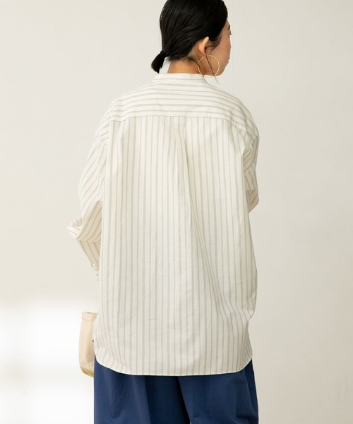 FORK&SPOON（フォークアンドスプーン）の「『ユニセックス』FORK&SPOON　ノーカラープルオーバーロングスリーブシャツ（シャツ/ブラウス・メンズ・オフホワイト/ストライプ・4/5）」の9枚目の写真