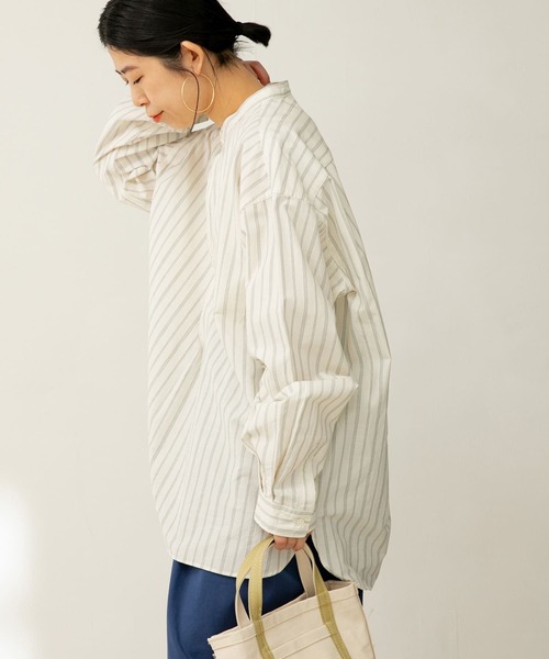 FORK&SPOON（フォークアンドスプーン）の「『ユニセックス』FORK&SPOON　ノーカラープルオーバーロングスリーブシャツ（シャツ/ブラウス・メンズ・オフホワイト/ストライプ・4/5）」の10枚目の写真