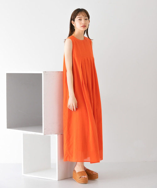 ボックスプリーツノースリーブワンピース