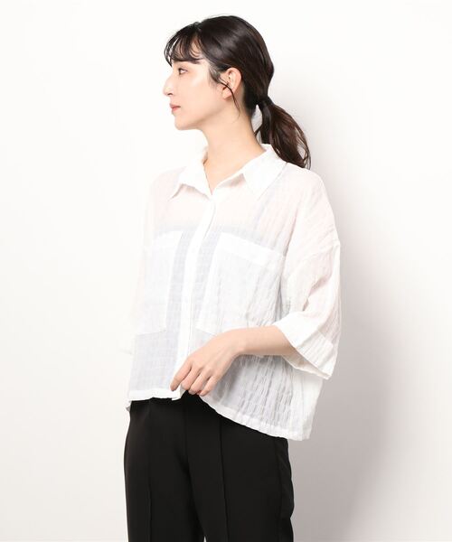 JUGLANS(ユグランス)の「☆ 清涼感たっぷり。ポケット付き半袖シャツ T1164(シャツ/ブラウス・レディース・ラベンダー/ホワイト・FREE)」の10枚目の写真