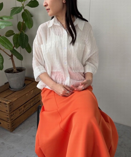JUGLANS(ユグランス)の「☆ 清涼感たっぷり。ポケット付き半袖シャツ T1164(シャツ/ブラウス・レディース・ラベンダー/ホワイト・FREE)」の5枚目の写真