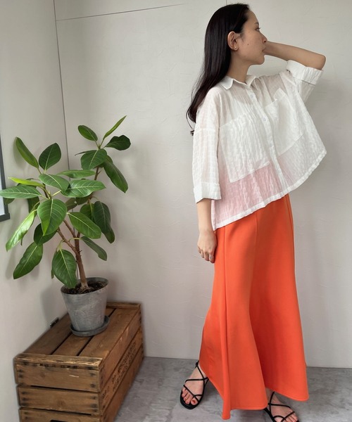 JUGLANS(ユグランス)の「☆ 清涼感たっぷり。ポケット付き半袖シャツ T1164(シャツ/ブラウス・レディース・ラベンダー/ホワイト・FREE)」の6枚目の写真