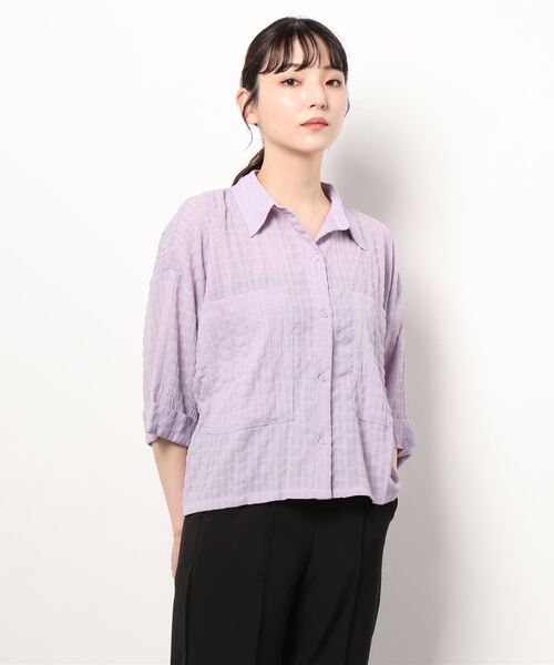 JUGLANS(ユグランス)の「☆ 清涼感たっぷり。ポケット付き半袖シャツ T1164(シャツ/ブラウス・レディース・ラベンダー/ホワイト・FREE)」の16枚目の写真