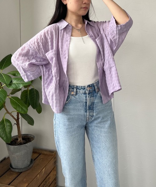 JUGLANS(ユグランス)の「☆ 清涼感たっぷり。ポケット付き半袖シャツ T1164(シャツ/ブラウス・レディース・ラベンダー/ホワイト・FREE)」の11枚目の写真