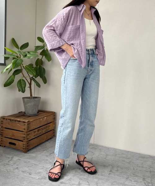 JUGLANS(ユグランス)の「☆ 清涼感たっぷり。ポケット付き半袖シャツ T1164(シャツ/ブラウス・レディース・ラベンダー/ホワイト・FREE)」の12枚目の写真