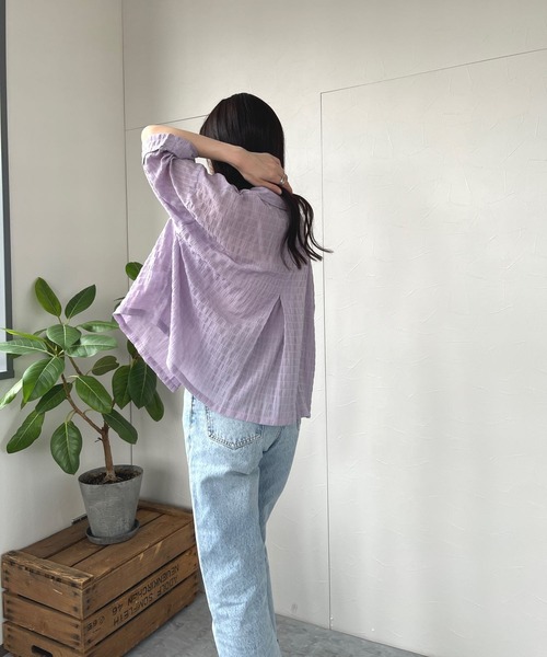 JUGLANS(ユグランス)の「☆ 清涼感たっぷり。ポケット付き半袖シャツ T1164(シャツ/ブラウス・レディース・ラベンダー/ホワイト・FREE)」の13枚目の写真