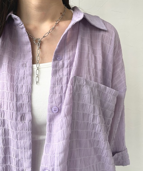 JUGLANS(ユグランス)の「☆ 清涼感たっぷり。ポケット付き半袖シャツ T1164(シャツ/ブラウス・レディース・ラベンダー/ホワイト・FREE)」の14枚目の写真