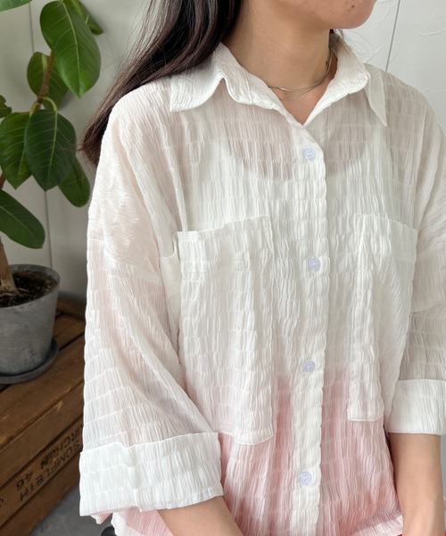 JUGLANS(ユグランス)の「☆ 清涼感たっぷり。ポケット付き半袖シャツ T1164(シャツ/ブラウス・レディース・ラベンダー/ホワイト・FREE)」の8枚目の写真