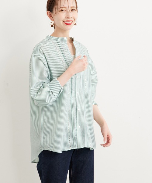 ROPE' PICNIC(ロペピクニック)の「リネン混カラーストライプ&ギンガムチェックシャツ(シャツ/ブラウス・レディース・ブラック/ホワイト/グリーン/ネイビー・38)」の3枚目の写真