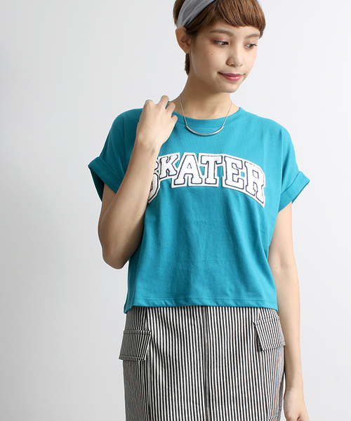 WEGO(ウィゴー)の「WEGO/サガラ刺繍クロップドTシャツ(Tシャツ/カットソー・レディース・オフホワイト/グリーン系その他/ネイビー・FREE)」の2枚目の写真