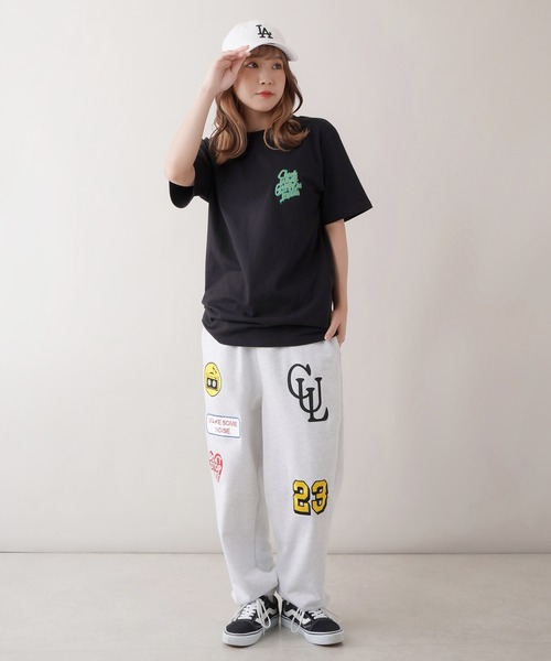 スピ様 C6395 Tシャツ×スウェットパンツデイリーコーデ Tシャツカットソー・パンツ2点コーデセット 黒半袖スリムTシャツ