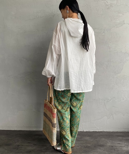 【美品】ミズイロインド　フード付き　シアーシャツ 1-230124]mizuiro ind(ミズイロインド) フード付きシャツ