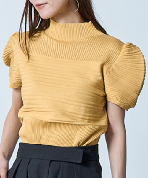 MAISON BREEZE(メゾンブリーズ)の「【MAISON BREEZE】モックネックリブ編みパフスリーブトップス SCCH141(Tシャツ/カットソー・レディース・ホワイト/ブラック/パープル/ピンク/イエロー/グリーン・FREE)」の5枚目の写真