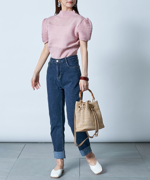 MAISON BREEZE(メゾンブリーズ)の「【MAISON BREEZE】モックネックリブ編みパフスリーブトップス SCCH141(Tシャツ/カットソー・レディース・ホワイト/ブラック/パープル/ピンク/イエロー/グリーン・FREE)」の7枚目の写真