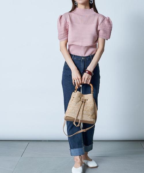 MAISON BREEZE(メゾンブリーズ)の「【MAISON BREEZE】モックネックリブ編みパフスリーブトップス SCCH141(Tシャツ/カットソー・レディース・ホワイト/ブラック/パープル/ピンク/イエロー/グリーン・FREE)」の8枚目の写真