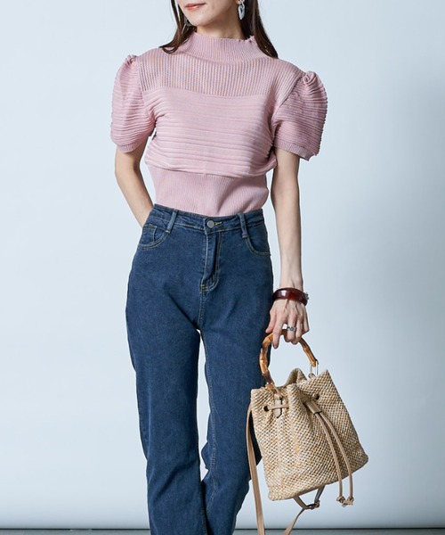 MAISON BREEZE(メゾンブリーズ)の「【MAISON BREEZE】モックネックリブ編みパフスリーブトップス SCCH141(Tシャツ/カットソー・レディース・ホワイト/ブラック/パープル/ピンク/イエロー/グリーン・FREE)」の9枚目の写真