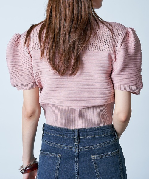 MAISON BREEZE(メゾンブリーズ)の「【MAISON BREEZE】モックネックリブ編みパフスリーブトップス SCCH141(Tシャツ/カットソー・レディース・ホワイト/ブラック/パープル/ピンク/イエロー/グリーン・FREE)」の10枚目の写真