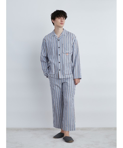 gelato pique（ジェラートピケ）の「【EAMES】【HOMME】リサイクルストライプシャツ（ルームウェア/パジャマ・メンズ・イエロー/ブルー・MEDIUM/LARGE）」の4枚目の写真