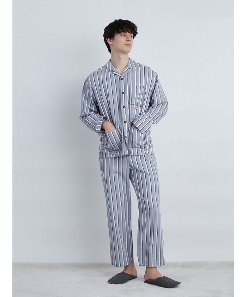 gelato pique（ジェラートピケ）の「【EAMES】【HOMME】リサイクルストライプシャツ（ルームウェア/パジャマ・メンズ・イエロー/ブルー・MEDIUM/LARGE）」の5枚目の写真