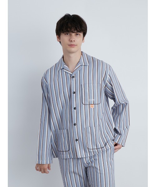 gelato pique（ジェラートピケ）の「【EAMES】【HOMME】リサイクルストライプシャツ（ルームウェア/パジャマ・メンズ・イエロー/ブルー・MEDIUM/LARGE）」の8枚目の写真