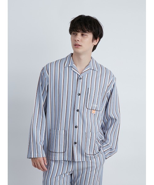 gelato pique（ジェラートピケ）の「【EAMES】【HOMME】リサイクルストライプシャツ（ルームウェア/パジャマ・メンズ・イエロー/ブルー・MEDIUM/LARGE）」の9枚目の写真