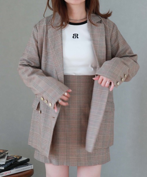 archives（アルシーヴ）の「チェックダブル釦オーバージャケット（テーラードジャケット・レディース・チャコールグレー/ベージュ/ネイビー/ブラウン・MEDIUM）」の2枚目の写真