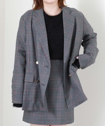 チェックダブル釦オーバージャケット