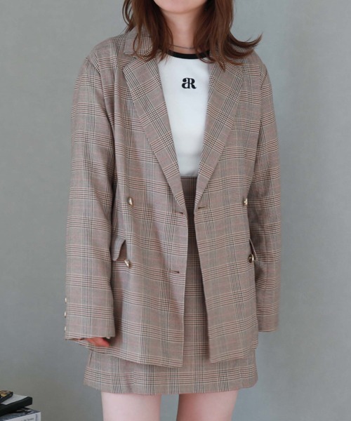 archives（アルシーヴ）の「チェックダブル釦オーバージャケット（テーラードジャケット・レディース・チャコールグレー/ベージュ/ネイビー/ブラウン・MEDIUM）」の5枚目の写真