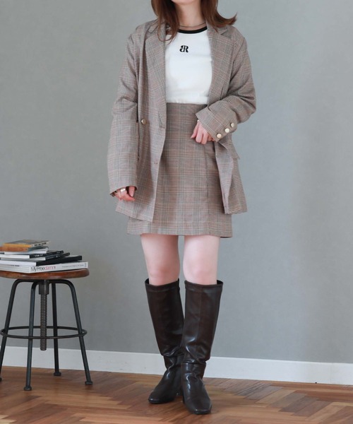 archives（アルシーヴ）の「チェックダブル釦オーバージャケット（テーラードジャケット・レディース・チャコールグレー/ベージュ/ネイビー/ブラウン・MEDIUM）」の6枚目の写真
