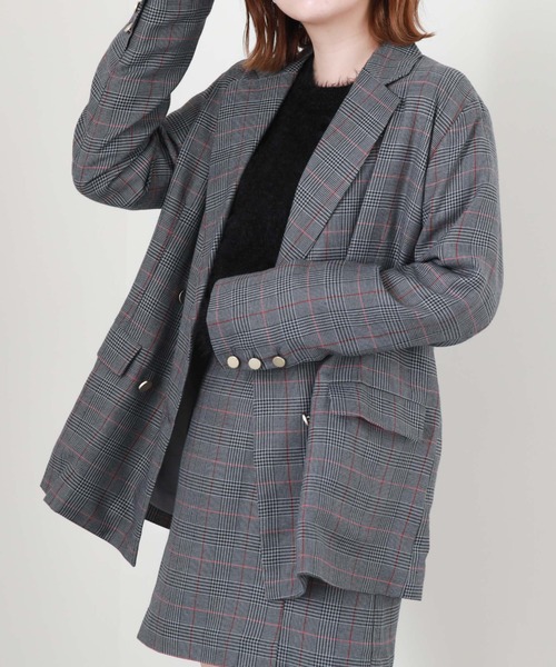 archives（アルシーヴ）の「チェックダブル釦オーバージャケット（テーラードジャケット・レディース・チャコールグレー/ベージュ/ネイビー/ブラウン・MEDIUM）」の13枚目の写真