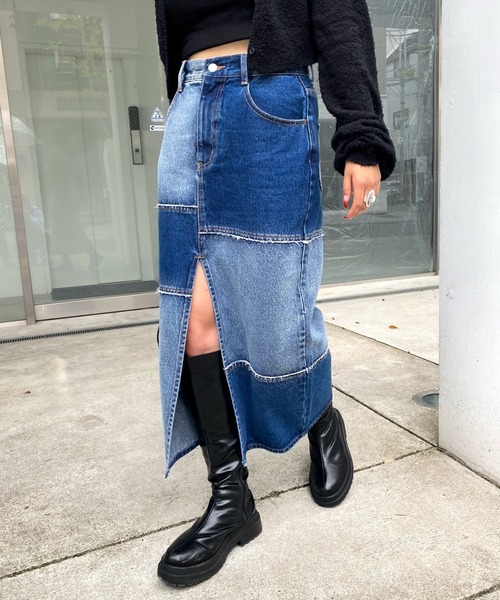 WHO'S WHO gallery（フーズフーギャラリー）の「リメイクライクローライズスカート（デニムスカート・レディース・ブラック/ブルー/ネイビー・FREE）」の13枚目の写真