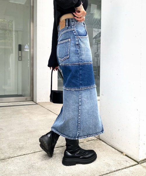 WHO'S WHO gallery（フーズフーギャラリー）の「リメイクライクローライズスカート（デニムスカート・レディース・ブラック/ブルー/ネイビー・FREE）」の16枚目の写真