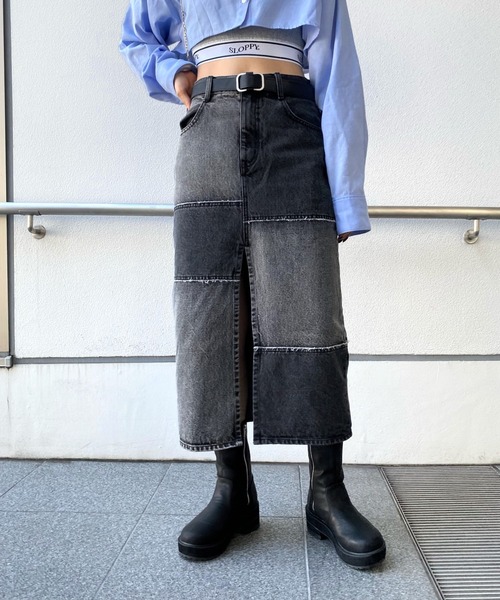 WHO'S WHO gallery（フーズフーギャラリー）の「リメイクライクローライズスカート（デニムスカート・レディース・ブラック/ブルー/ネイビー・FREE）」の4枚目の写真