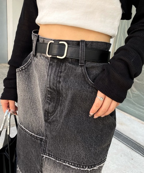 WHO'S WHO gallery（フーズフーギャラリー）の「リメイクライクローライズスカート（デニムスカート・レディース・ブラック/ブルー/ネイビー・FREE）」の10枚目の写真