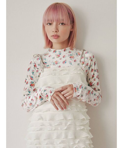 merry jenny（メリージェニー）の「floral ベロアTOPS（Tシャツ/カットソー・レディース・チャコールグレー/オフホワイト・FREE）」の5枚目の写真