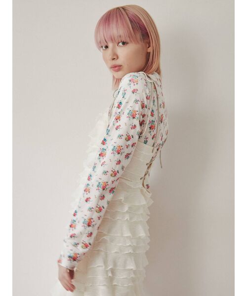 merry jenny（メリージェニー）の「floral ベロアTOPS（Tシャツ/カットソー・レディース・チャコールグレー/オフホワイト・FREE）」の6枚目の写真