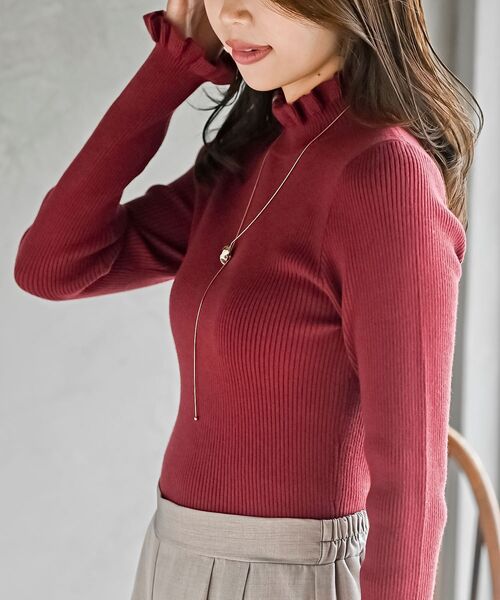 rps（アールピーエス）の「フリルネックリブニットプルオーバー（ニット/セーター・レディース・ブラック/グレー/ピンク/アイボリー/ベージュ系その他/ラベンダー/杢グレー/ボルドー・M/L）」の8枚目の写真